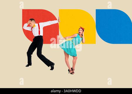 Skizze Bild Trend Artwork Montage 3D Foto Collage von Paar jungen Mann Frau Tanz Kunst Leidenschaft dynamische Flexibilität Kultur Schönheit Pose Stockfoto
