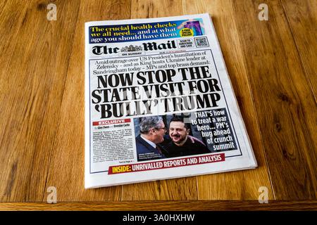2. März 2025. Die Schlagzeile in der Post am Sonntag ist jetzt stoppen Sie den Staatsbesuch für "Tyrannen" Trump. Nach Trumps Angriff auf Zelenskyy. Stockfoto
