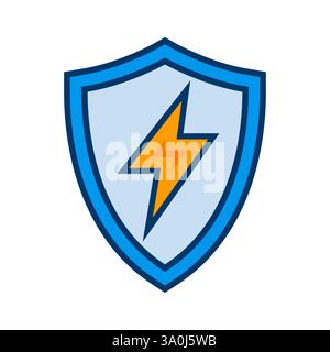 Schildsymbol mit einem Blitzsymbol. Konzept für Energiesicherheit, Cybersicherheit, Stromsicherheit und digitale Sicherheit. Vektorabbildung Stock Vektor