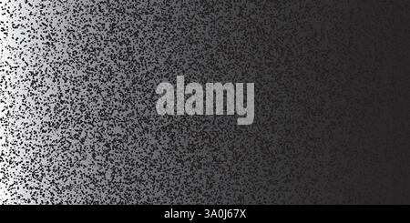 Abstraktes Schwarz-weiß-Punktmuster - zufällig platzierte Spots, Kreise verschiedener Größen, grungy Retro-Textur, Vektor-Design auf dunkel beleuchtetem Gradie Stock Vektor