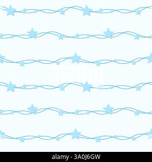 Blaue Sterne und Wellenlinien nahtlose Muster für Kindertextilien, Geschenkverpackungen und digitale Hintergründe Stock Vektor