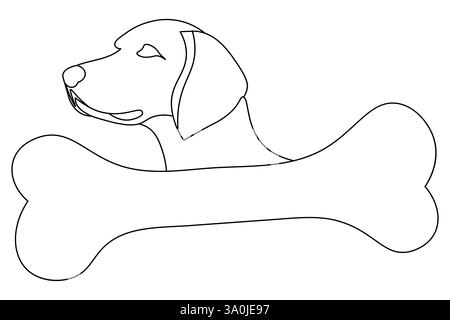 Hundeknochen kontinuierliche einzeilige Zeichnung Tierpfote Symbol Umrissvektor Symbol Stock Vektor