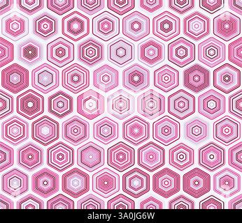 Hintergrund für geometrische Hexagon-Formen. Abgerundetes, gestapeltes Sechseck-Mosaikmuster. Wabenzellen. Farbpalette für mehrere Töne. Nahtloses Muster. Stock Vektor