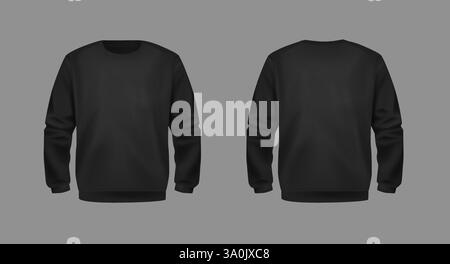 Stylischer Schwarzer Unisex-Hoodie. Vorder- und Rückansicht. Sport-Hoodies. Bequeme Kleidung. Stock Vektor