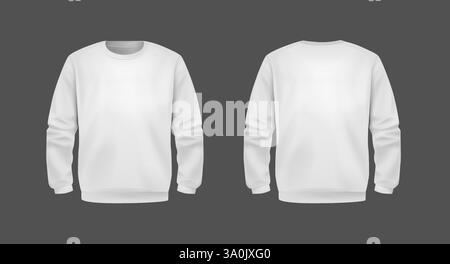 Stylischer Weißer Unisex-Hoodie. Vorder- und Rückansicht. Sport-Hoodies. Bequeme Kleidung. Stock Vektor