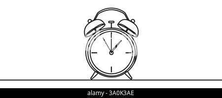 Durchgehende Linienzeichnung des Weckers. Eine Zeile Wecker. Wecker mit durchgehender Linienart Stock Vektor