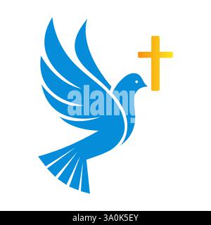 Kirchenlogo. Christliche Symbole Kreuz Taube Stock Vektor
