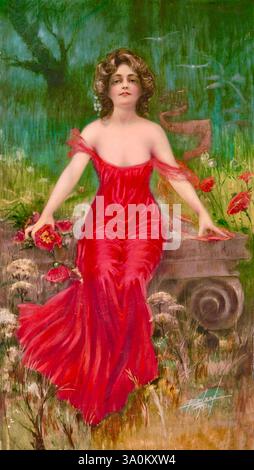 James Ross Bryson - Frau im roten Kleid im Garten - 1902 Stockfoto