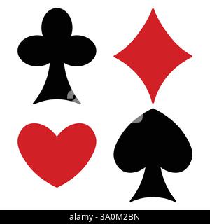 Spielkartensymbole isoliert auf weißem Hintergrund. Clubs, Diamanten, Herzen und Pik. Stock Vektor