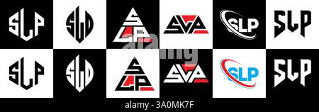 SLP-Letter-Logo im 6-Stil. SLP-Polygon, Kreis, Dreieck, Sechseck, flach und schlicht mit schwarz-weißem Schriftzug Stock Vektor