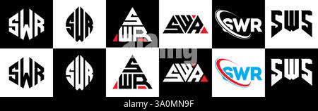 SWR-Letter-Logo im 6-Stil. SWR Polygon, Kreis, Dreieck, Sechseck, flach und schlicht mit schwarz-weißem Buchstaben-Logo in verschiedenen Farben Stock Vektor