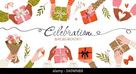 Horizontaler Festhintergrund mit Geschenken. Stock Vektor