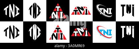 TNI-Letter-Logodesign im Six-Stil. TNI-Polygon, Kreis, Dreieck, Sechseck, flach und einfach mit schwarz-weißem Schriftzug Stock Vektor