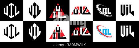 UIL Letter Logo im 6er-Stil. UIL Polygon, Kreis, Dreieck, Sechseck, flach und schlicht mit schwarz-weißem Schriftzug Stock Vektor