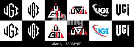 UGI Letter-Logo im Six-Stil. UGI Polygon, Kreis, Dreieck, Sechseck, flacher und einfacher Stil mit schwarz-weißem Schriftzug Stock Vektor