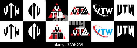 VTW-Letter-Logodesign im Six-Stil. VTW-Polygon, Kreis, Dreieck, Sechseck, flach und schlicht mit schwarz-weißem Schriftzug Stock Vektor