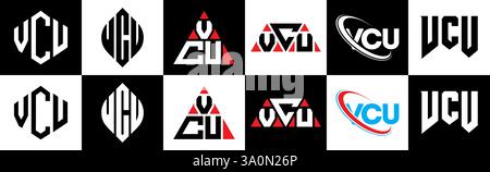 VCU-Letter-Logo im 6-Stil. VCU-Polygon, Kreis, Dreieck, Sechseck, flach und einfach mit schwarz-weißem Schriftzug Stock Vektor