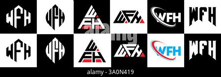 WFH-Letter-Logodesign im Six-Stil. WFH Polygon, Kreis, Dreieck, Sechseck, flach und schlicht mit schwarz-weißem Schriftzug Stock Vektor