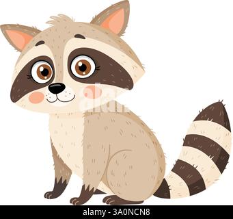 Niedliche Marderbär-Wildtiere-Zeichentrickfigur. Handgezeichnetes, flaches Symbol für isoliertes Design. Entzückendes Haustier lustiger Waschbär, Kinderillustration für Poster, Grußkarte und Kinderdesign Vektor-Illustration Stock Vektor