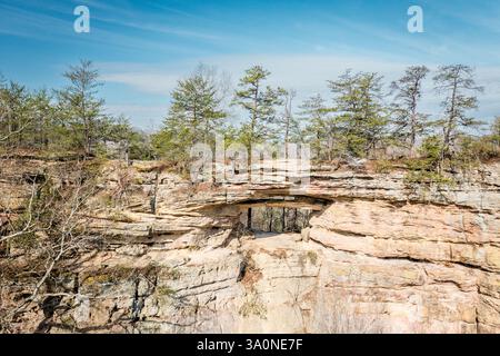 Nahaufnahme der Felsformation Double Arch in der Red River Gorge in Kentucky Stockfoto