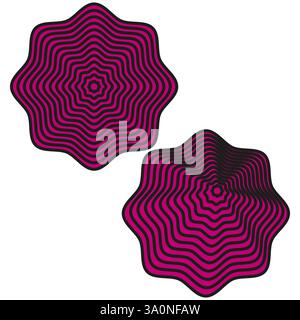 Abstrakte Wellenform. Schwarz-rosa Illusion. Geometrisch verzerrte Form. Optisches Welligkeitsmuster. Stock Vektor