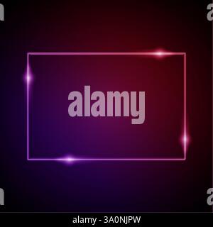 Neonrahmen mit Glimmern und Sparkles. Elektronischer rechteckiger Rahmen in roter Farbe für Unterhaltungs- oder Werbebotschaften im Dunkeln Stock Vektor