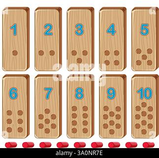 Holzblöcke mit Zahlen und passenden Punkten Stock Vektor