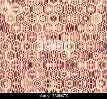 Hintergrund der Hexagonzellen aus Wabenholz. Sechseckiger, gestapelter Mosaikhintergrund. Rote Farbtöne. Sechseckige Formen. Tileable-Muster. Stock Vektor