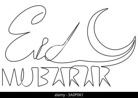 Einzeilige Vektor-Illustration von islamischen Lampen, Sternen, Mond und Eid Mubarak, das bedeutet gesegnetes fest Stock Vektor