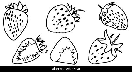 Sammlung von Umrisszeichnungen von Erdbeeren mit verschiedenen Designs Stock Vektor