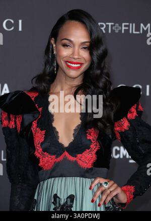 (DATEI) Zoe Saldana gewinnt den Oscar für die beste Schauspielerin in Einer Nebenrolle für „Emilia Perez“ bei den 97. Annual Academy Awards am Sonntag, den 2. März 2025. LOS ANGELES, KALIFORNIEN, USA – 2. NOVEMBER: Die US-amerikanische Schauspielerin Zoe Saldana, die Gucci trägt, kommt 2019 zur LACMA Art + Film Gala, die am 2. November 2019 im Los Angeles County Museum of Art stattfindet. (Foto: Xavier Collin/Image Press Agency) Stockfoto