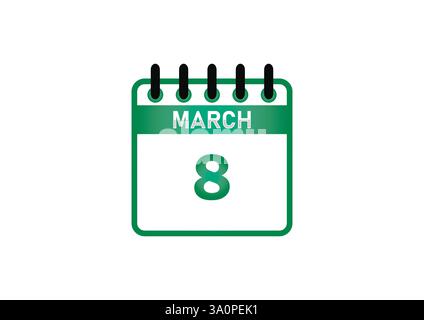 Kalenderdatum vom 8. März – internationaler Frauentag, Veranstaltungen, Feiertage und Observatorien Stock Vektor