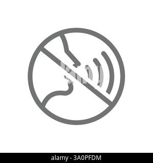 Schweigen Sie, kein Sprech- oder Sprech-Zeichen. Kein Sprechen oder Sprechen, kein Lärm und kein leiser Wagen oder Symbol für öffentliche Gebäude. Stock Vektor