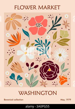 Flower Market Washington Poster im Retro-Stil Stock Vektor