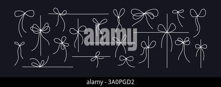 Geschenkband mit Schnur und Schleife. Vektorlinie Set von Zeichen für Seile, Kordeln gebunden für Box, einfaches Geschenk. Handgezeichnete dünne Schleife. Skizze isoliert auf Stock Vektor