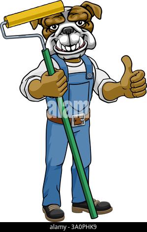 Bulldog Maler Dekorateur Paint Roller Mascot Mann Stock Vektor