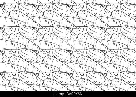 Linie Kunst nahtloses Muster mit Karotten Pflanzen Vektor-Illustration. Hand gezeichnete Umrisse wiederholtes Gemüse Muster Hintergrund. Grafikdesign für Cove Stock Vektor