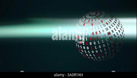 Bild der Binärcodierung und des Globus über Lichtspuren Stockfoto