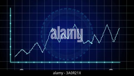 Bild der Datenverarbeitung und Diagramme auf blauem Hintergrund Stockfoto