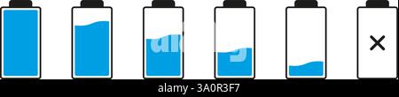 Symbolgruppe Akkuladezustand Batteriesymbole, Die Verschiedene Ladestufen Anzeigen Symbolsammlung. Abbildung Des Isolierten Vektors Stock Vektor