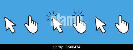 Cursor And Pointer Icons Pixelated Icon Set. Pixel Art Symbol Collection Of Cursors And Hands. Isolated Vector Illustration Stock Vektor
