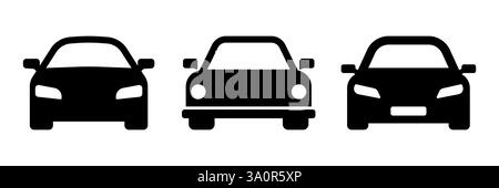 Satz schwarzer Silhouettensymbole, die Fahrzeuge in verschiedenen Stilen darstellen Stock Vektor