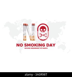 Nichtraucher-Tag. Jeden zweiten Mittwoch im März. Hören Sie Auf Zu Rauchen. Illustration zum Tag des Rauchverbots. Durchgestrichenes Zigarettensymbol. Kampagne „Rauchen aufhören“. Kein Rauch Stock Vektor