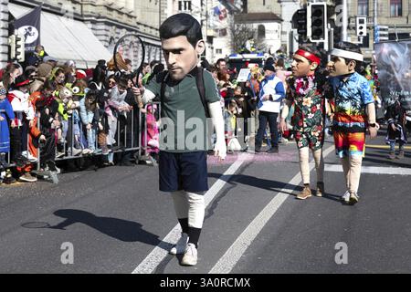 Fasnaechtler Tennis Novak Djokovic, Rafael Nadal und Roger Federer Stockfoto