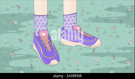 Legere Lofi-Tapete für Spaziergänge im Blumenfeld Stock Vektor