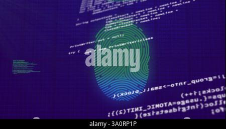 Fingerabdruckbild über Computercode-Hintergrund Stockfoto