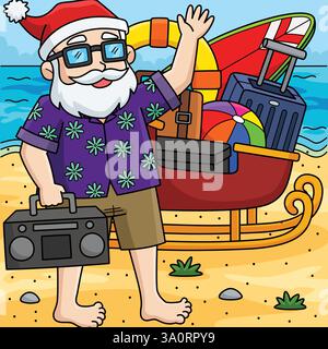 Weihnachten im Juli Weihnachtsmann mit einem Schlitten gefärbt Stock Vektor