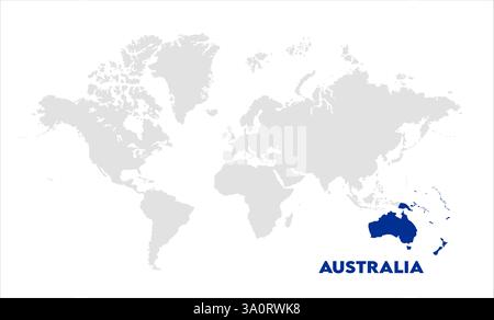 Karte von Australien, markiert auf der Weltkarte, Australien auf der Weltkarte, Satellitenansicht, Australien Standort auf der Welt. Stock Vektor