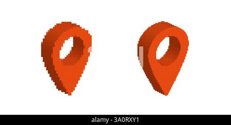 Zwei einfache orangefarbene Pixelbilder zeigen entgegengesetzte Richtungen mit offenen Mittelpunkten Stock Vektor
