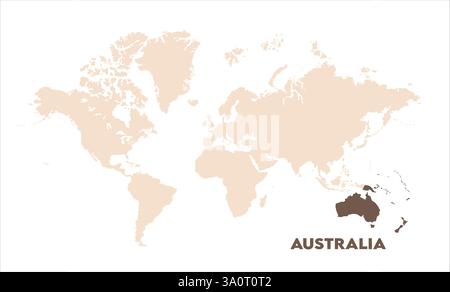 Karte von Australien, markiert auf der Weltkarte, Australien auf der Weltkarte, Satellitenansicht, Australien Standort auf der Welt. Stock Vektor